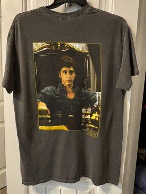 Scarface Mens Shirt Gray L Short Sleeve Movie Tee Tony Montana Ripple Junction